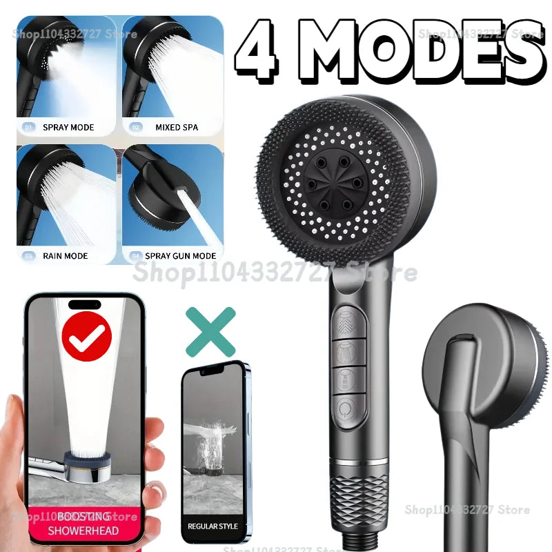 4-Mode High Pressure Handheld Shower Head
