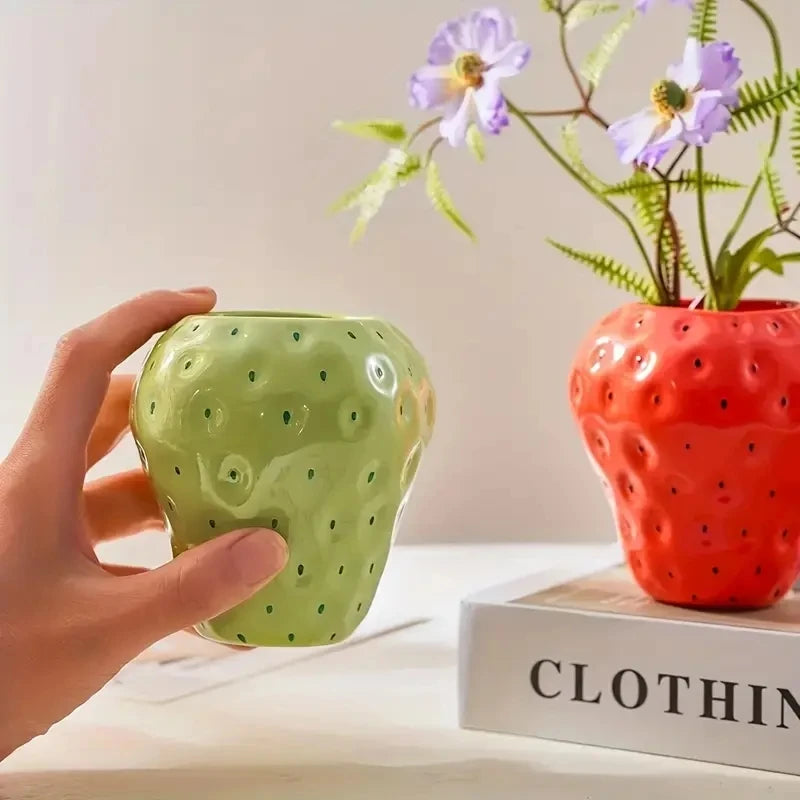 Strawberry-Shaped Resin Vase for Home Decor