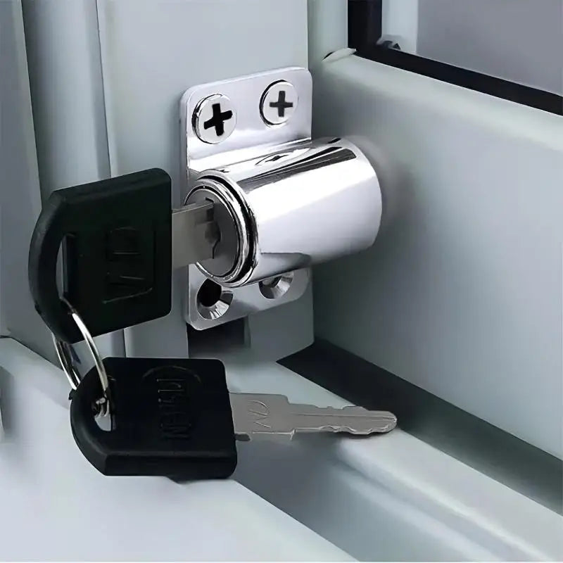 Silver sliding door window lock mechanism with a key and lock set for child safety