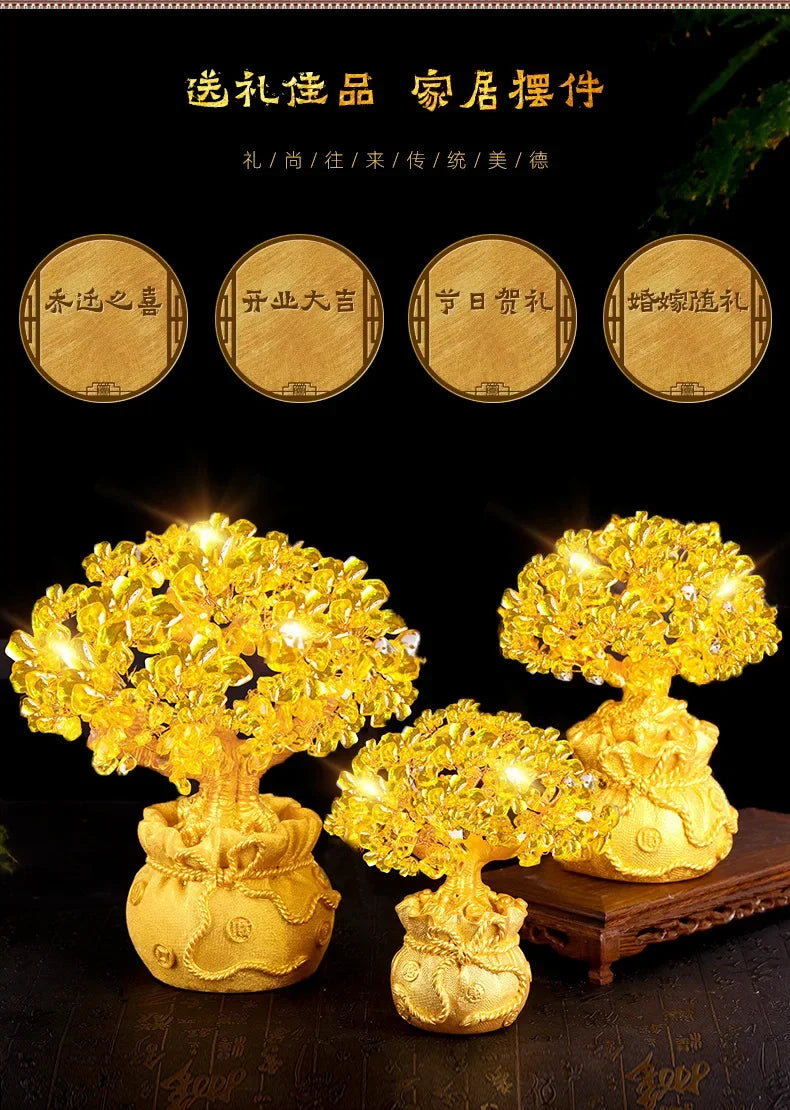 Golden Citrine Crystal Money Tree – Feng Shui Wealth Charm