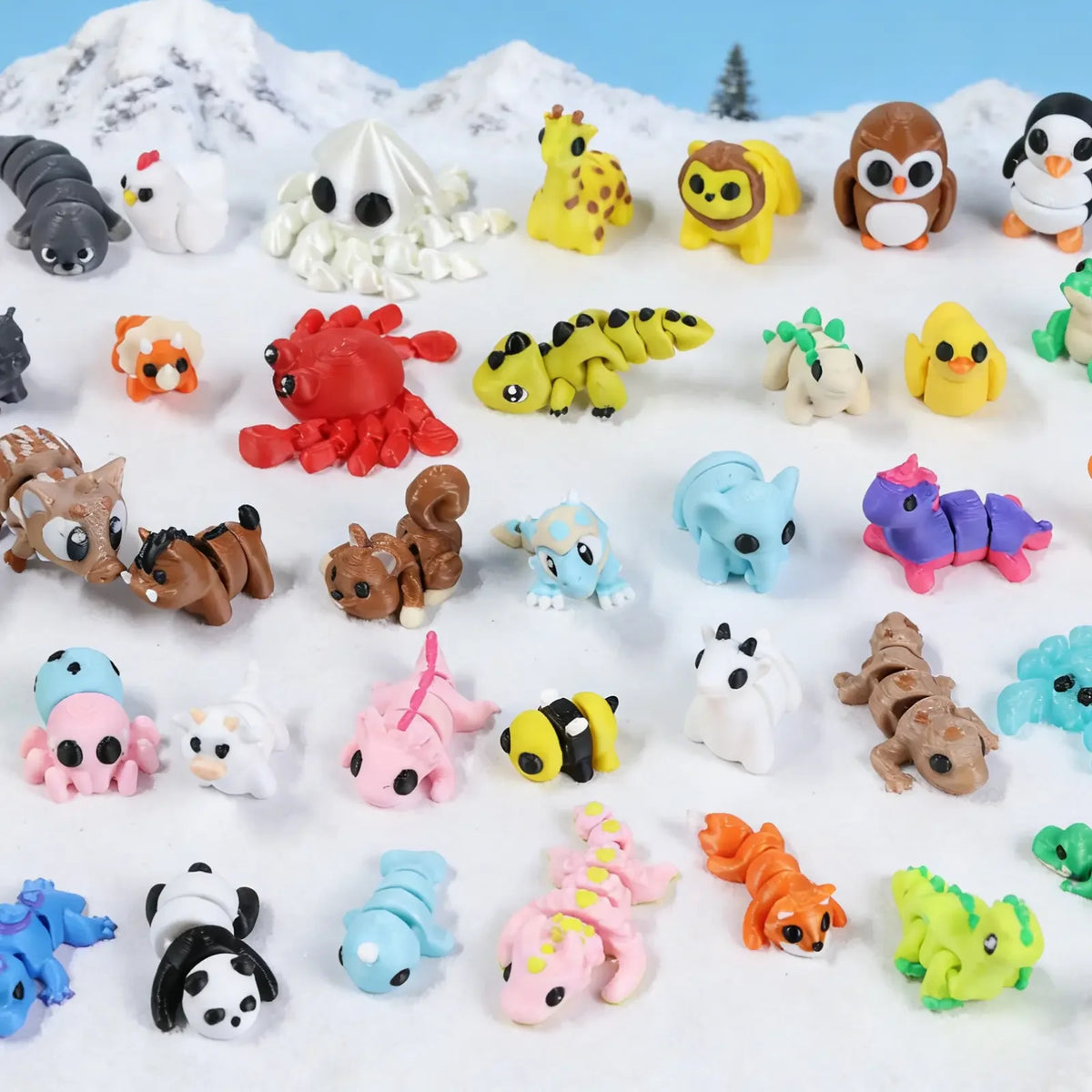 3D Printed Articulated Animal Figurine Set - 50 Piece Surprise Collection