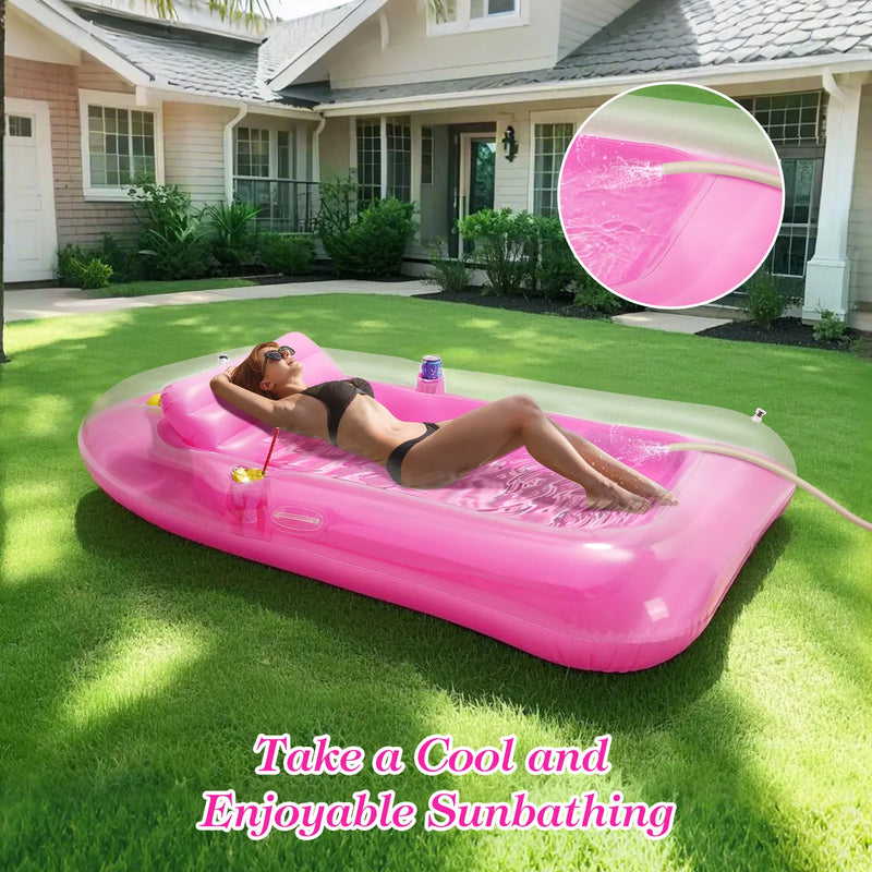 Inflatable Tanning Pool Lounger with Ice Bar & Cup Holders