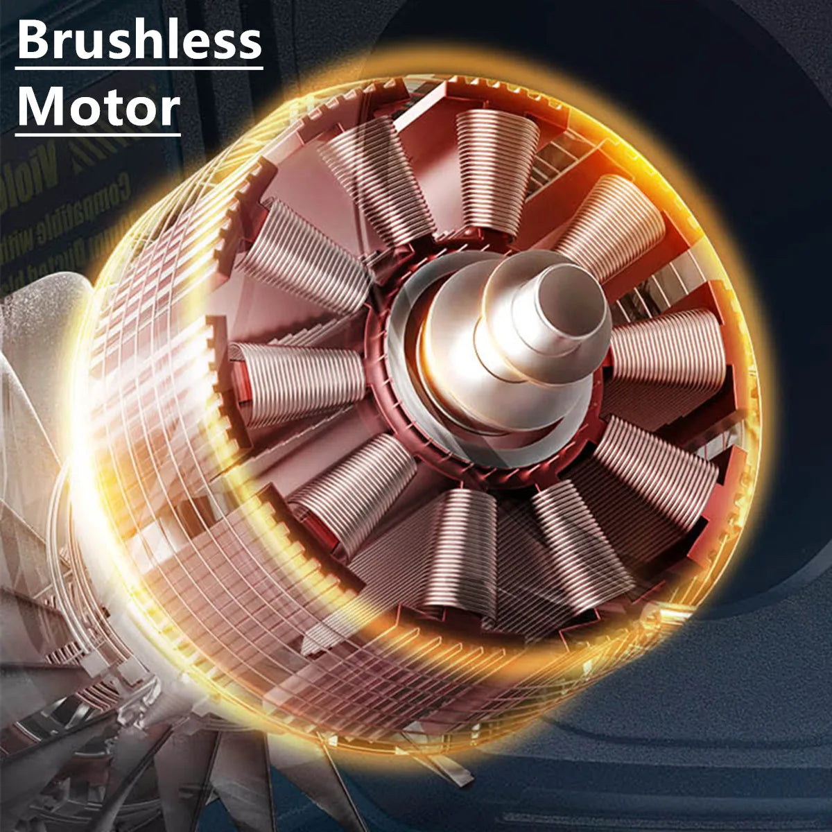 Close-up view of a brushless motor for a cordless multi-blade cutting shear tool.
