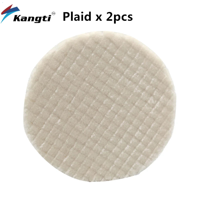 A circular beige car polishing wool pad with a textured surface and foam backing.