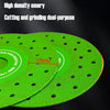 Two green diamond cutting and grinding blades are shown on a black background.