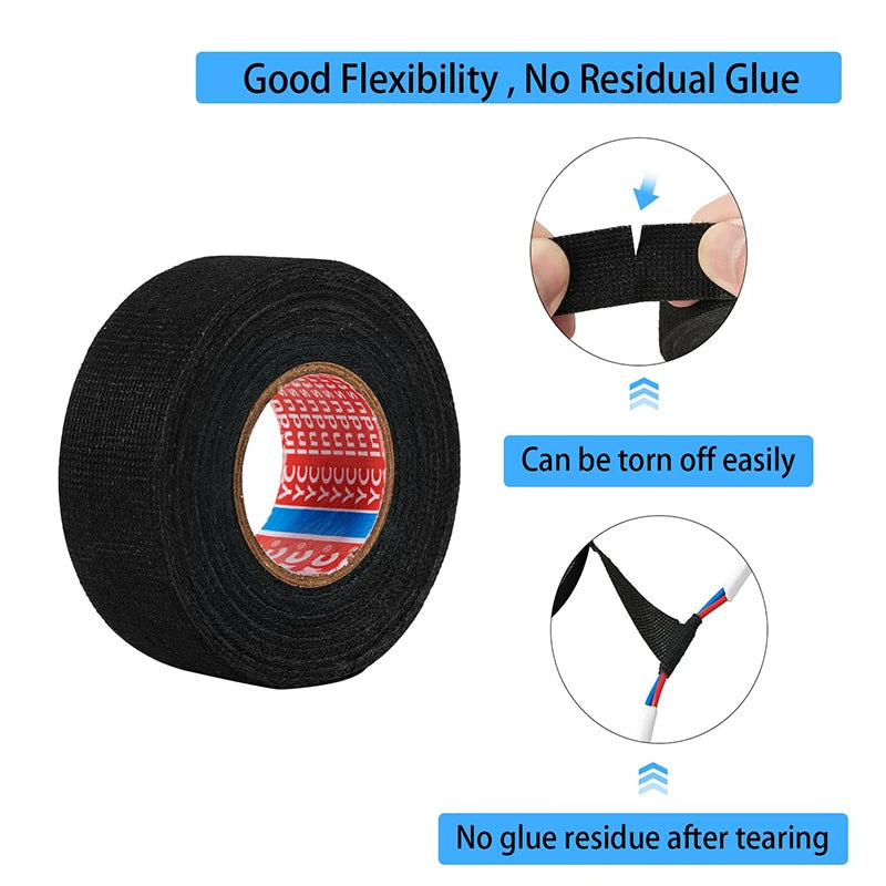 Bobine de ruban isolant électrique noir avec un cœur visible et instructions pour un déchirement facile