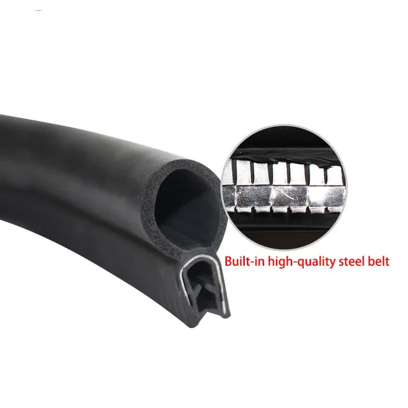 Black U-shaped EPDM rubber edge trim featuring a built-in high-quality steel belt.
