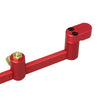A red adjustable aluminum circle drawing ruler and center finder for woodworking.