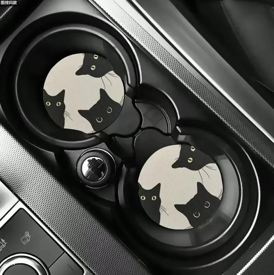 Decorative Cat Flower Car Cup Holder Mat Set