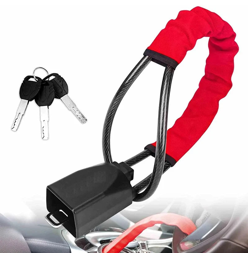 Universal Steering Wheel and Seat Belt Anti-Theft Lock with 2 Keys