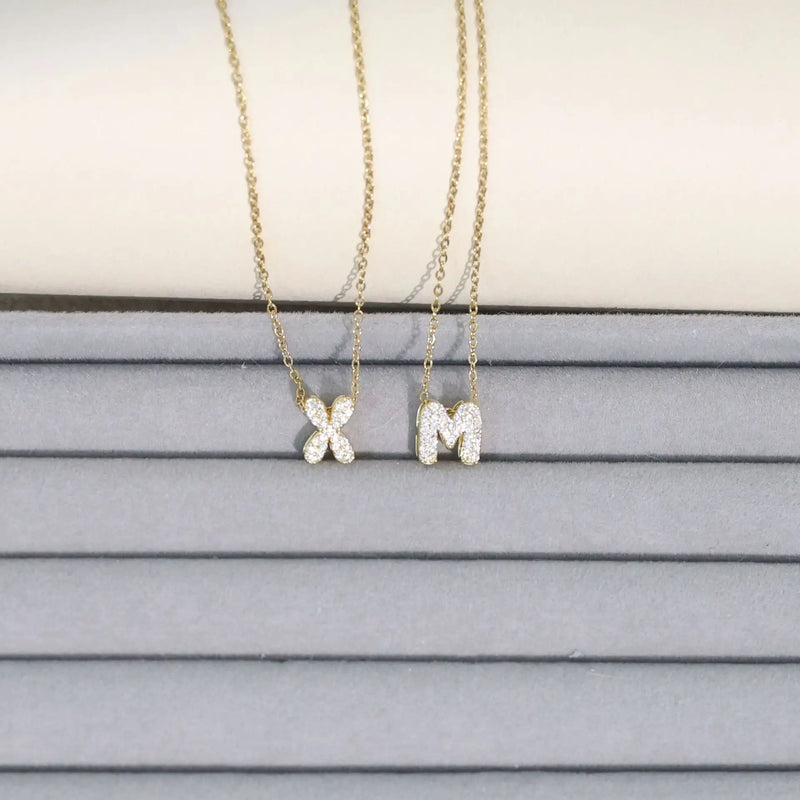 Initial Letter Pendant Necklace with Cubic Zirconia