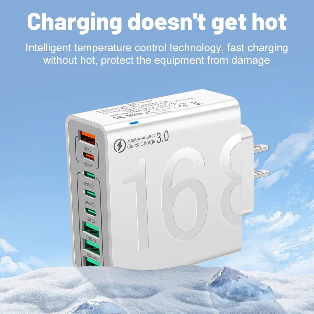 8-Port USB-C Fast Wall Charger for Multiple Devices