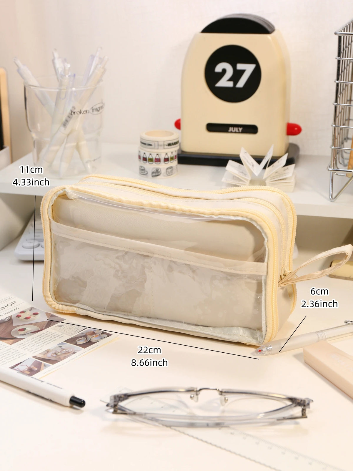 Transparent Double-Sided Pencil Case with Capybara Design