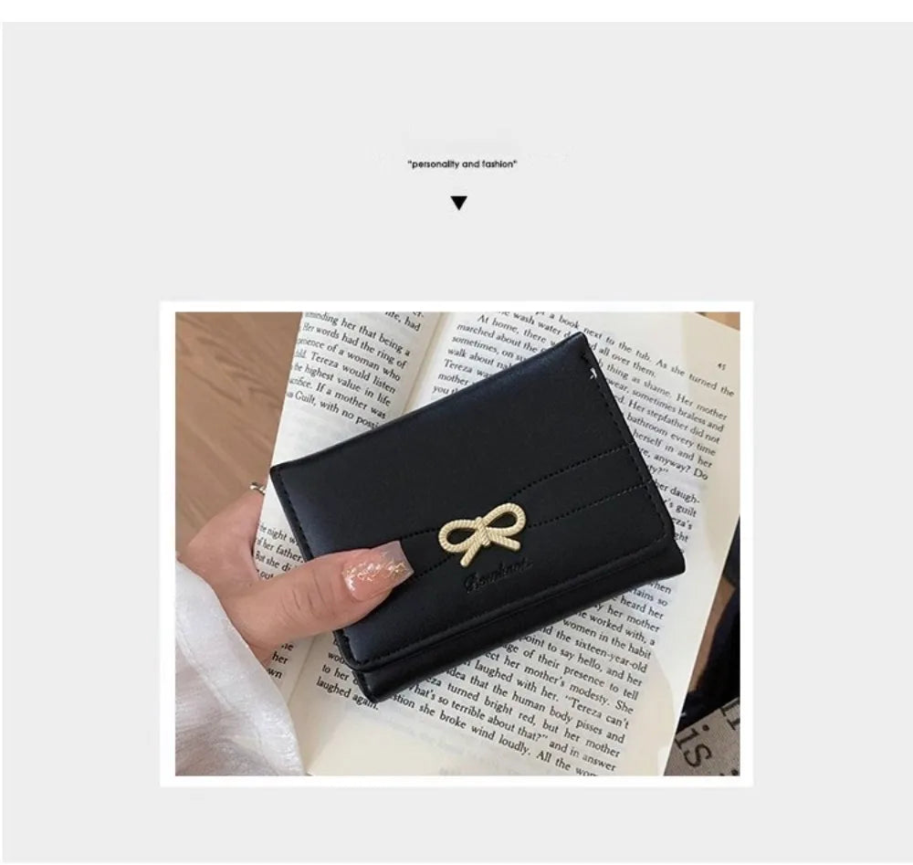 Compact Bow Tri-Fold Wallet with Multiple Card Slots