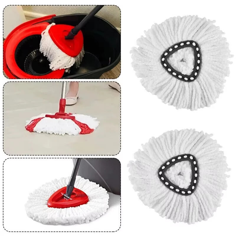 Set of three triangular microfiber replacement mop pads for spin mops in red and white colors