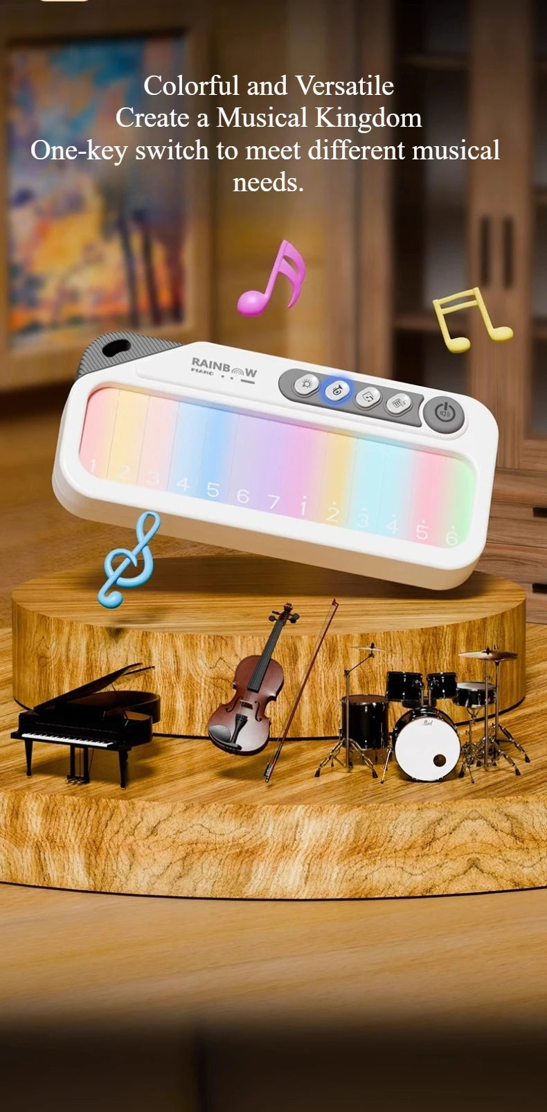 Glowing Rainbow Piano Keyboard Toy with 13 Melodies