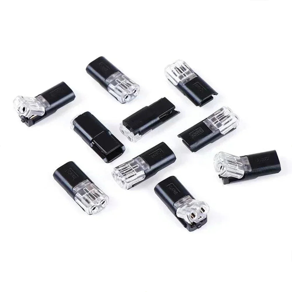 A collection of waterproof 2-pin electrical connectors for automotive wiring.