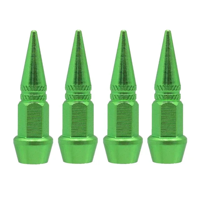 Five bright green universal bullet head screws with conical tips.
