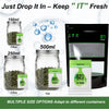Multiple size options for 2-way humidity control packs containing herbs and flowers.