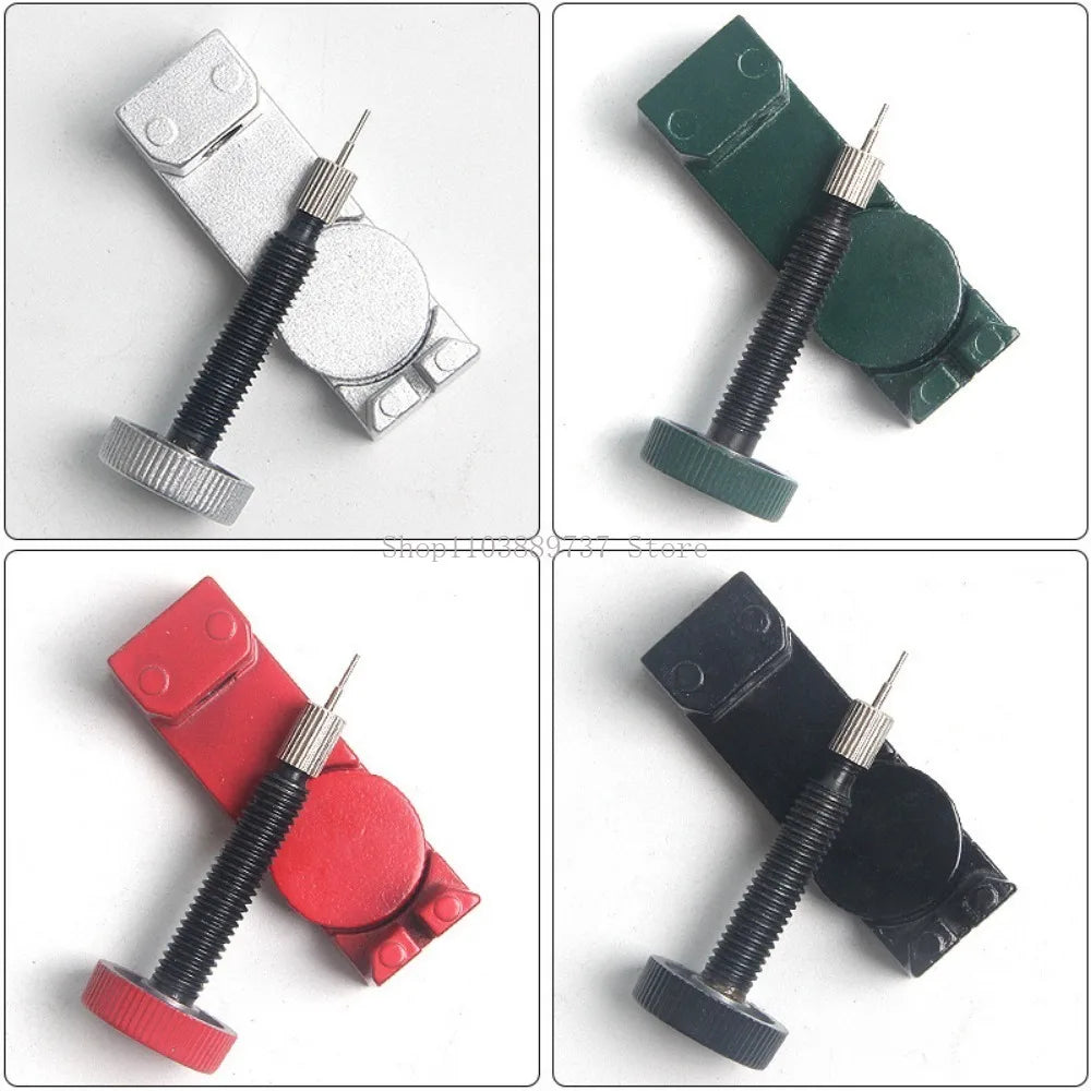 A set of watch band link remover and pin extractor kits in silver, green, and red colors.
