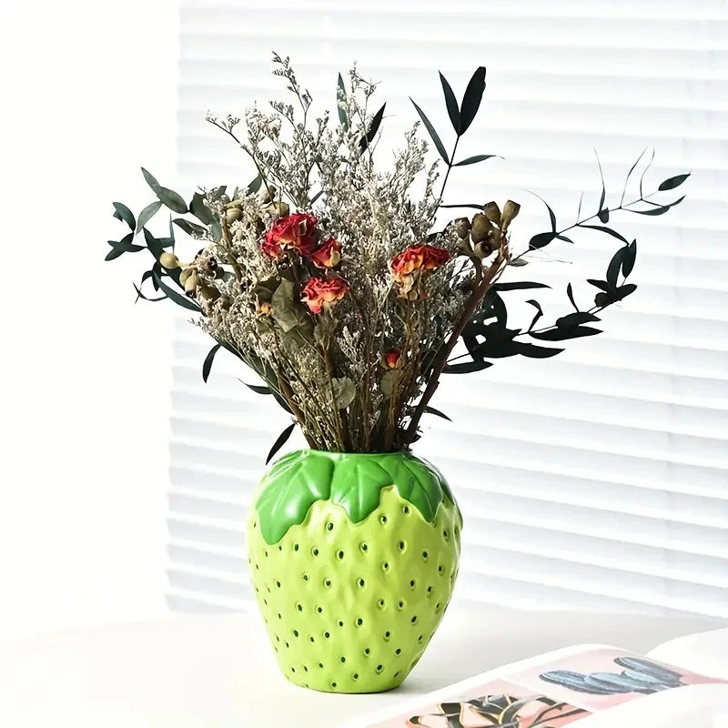 Strawberry-Shaped Resin Vase for Home Decor