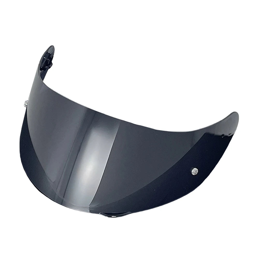 A black replacement helmet visor with an anti-fog coating shown from a slight angle.
