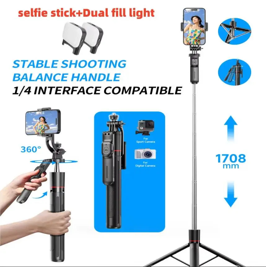 Adjustable Selfie Stick Tripod with Bluetooth Remote and Fill Light