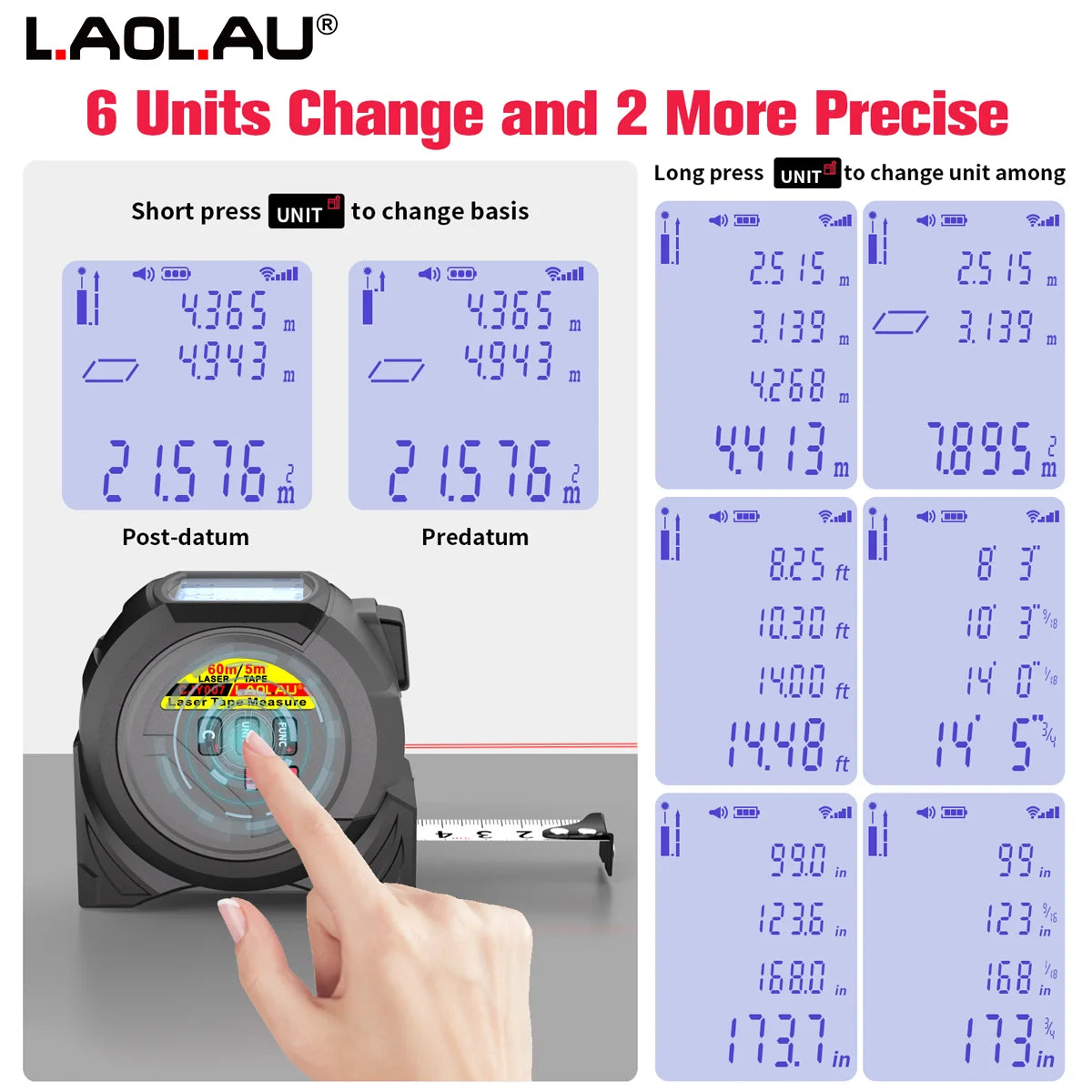 3-in-1 Laser Distance Measurer with Tape Measure and Cross-Line Level