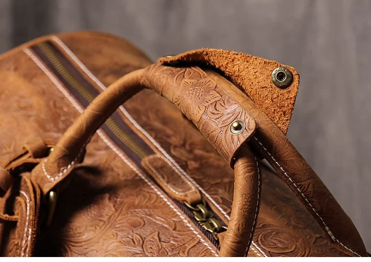 Vintage Embossed Leather Travel Duffle Bag