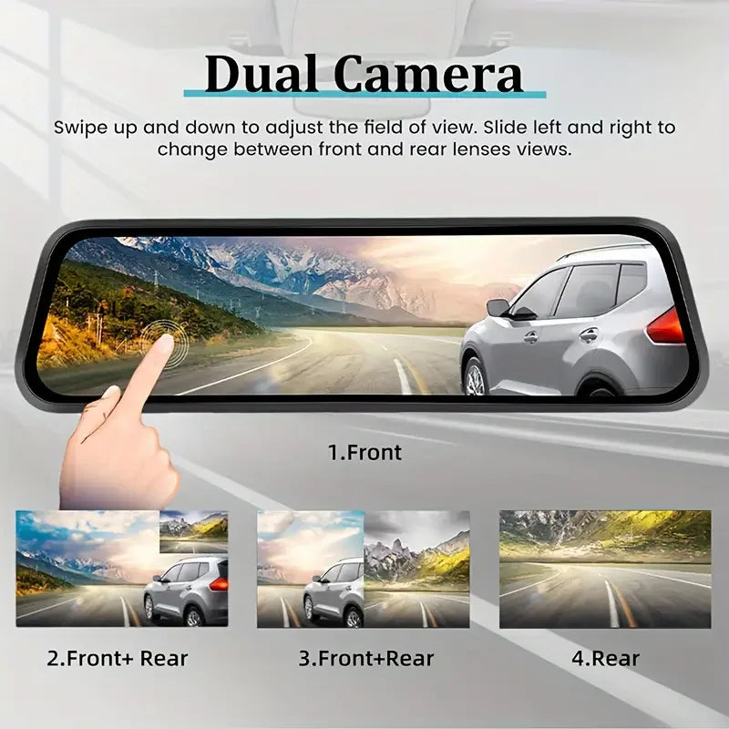 10-Inch Touchscreen Mirror Dash Cam with Front and Rear Cameras