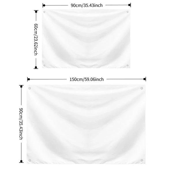 A white flag featuring a funny welcome message for dorm room and home decor