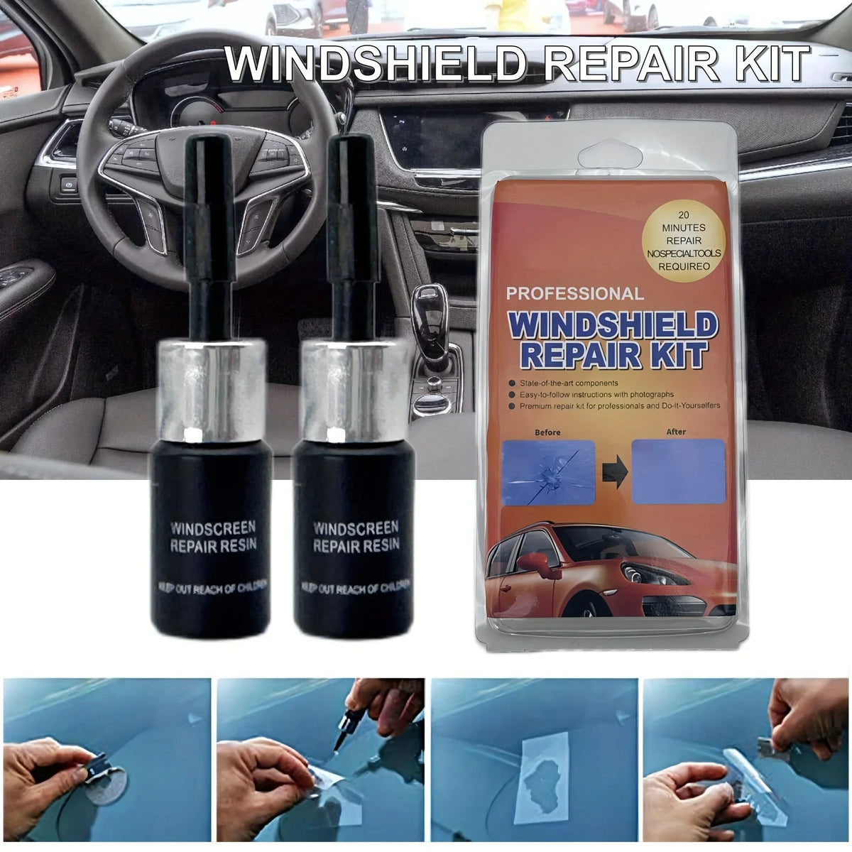 Windshield Repair Kit for Chips and Cracks