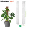 Two white plastic plant moss poles, 24 inches long, shown next to a potted tropical plant.