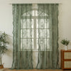 Green Lace Curtains 84 Inches Long, Boho Sheer Florals with Scallop Ruffle