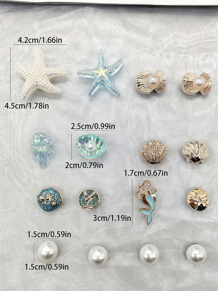 Beach-Themed Shoe Charms Set - 16 Pieces