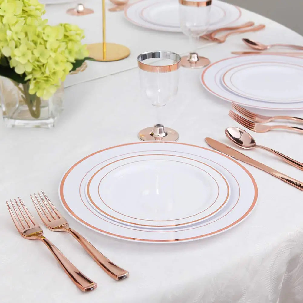 Elegant White Plastic Plates with Gold Rim