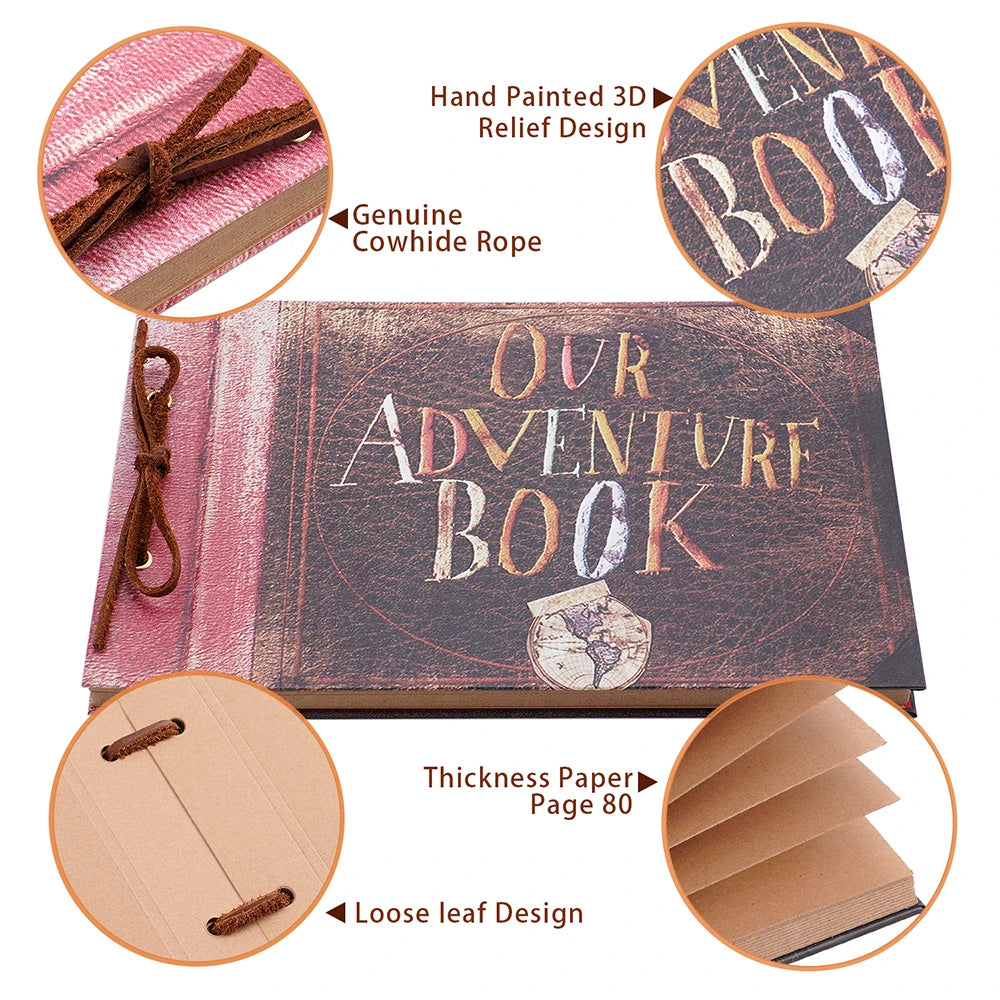 Handbemaltes 3D-Relief-Design-Abenteuerbuch mit echtem Kuhfellseil und losem Blattpapier