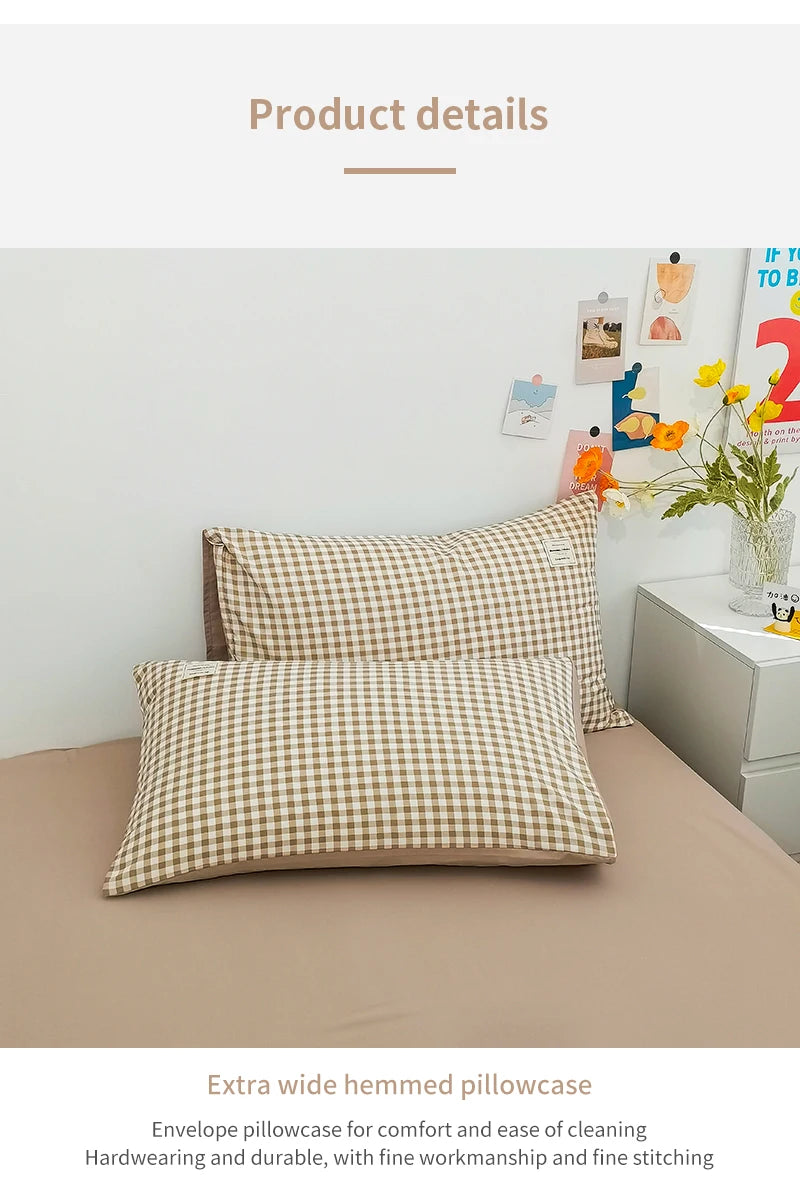 100% Cotton Duvet Cover Set with Plaid Stripe – Breathable & Skin-Friendly
