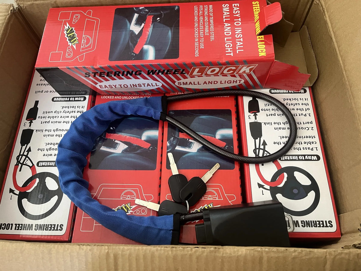 Universal Car Anti-Theft Steering Wheel Lock with Braided Steel Cable