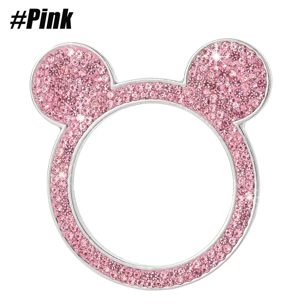 A pink Mickey Mouse-shaped crystal rhinestone ignition button ring.