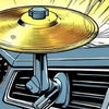 Illustration of a car interior showing a mini drum and cymbal vent decoration.