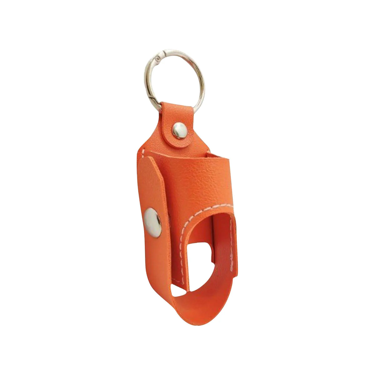 Orange PU leather inhaler case with a silver keyring and clasp.