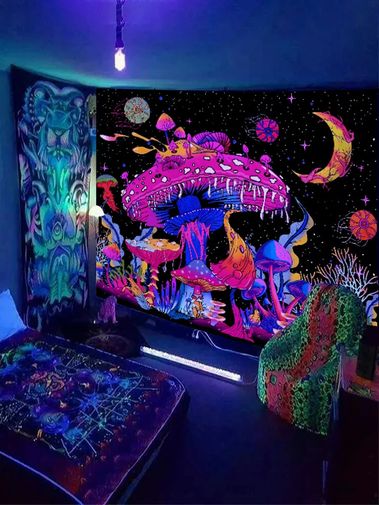 Glow-in-the-Dark Mushroom Forest Tapestry