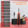 A red power probe circuit diagnostic tool with a black cable and gold probes is shown next to a black electrical cable.