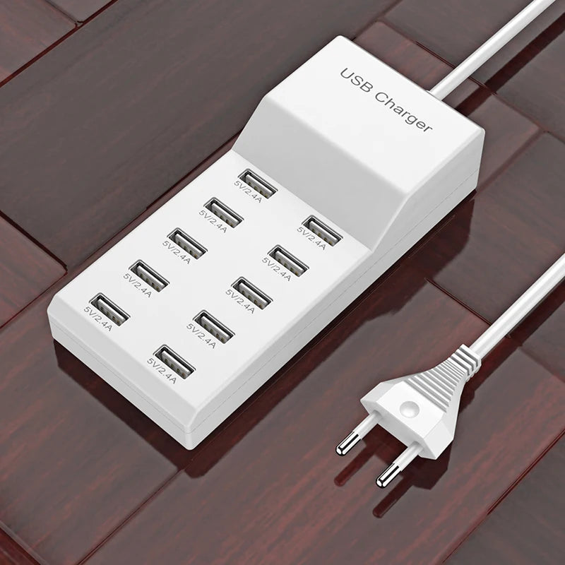 10-Port USB Charging Station with Smart Power Distribution