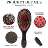 A black wooden hair brush with natural boar nylon bristles used for scalp relief and detangling.