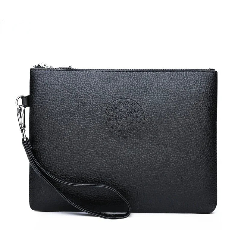Schwarzes elegantes Leder-Clutch-Wallet für Herren mit silberner Hardware