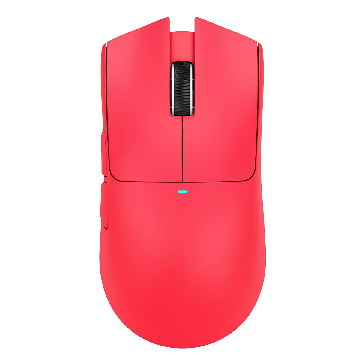 A red Attack Shark X11 Ultra-Light Wireless Gaming Mouse with a black scroll wheel and a blue light indicator.