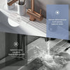 A brass faucet mat is shown draining water, illustrating how natural diatomaceous earth quickly absorbs water and prevents mo
