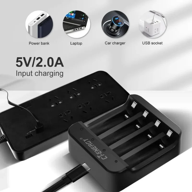 4-Slot Fast Charger for AA/AAA Lithium Batteries with LED Indicator